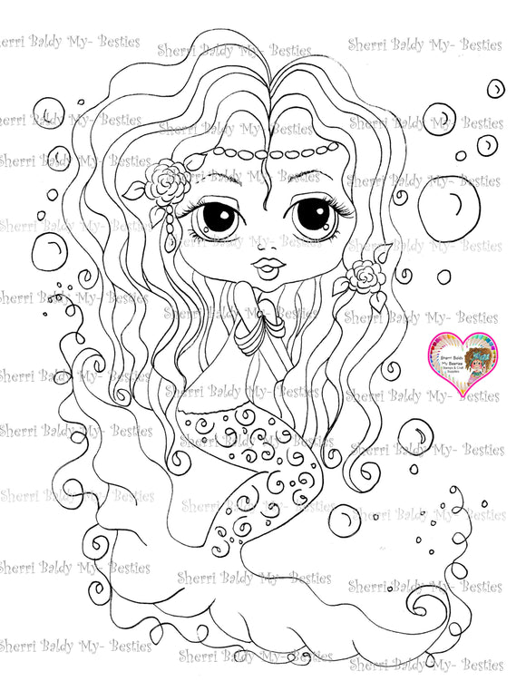 INSTANT DOWNLOAD Digital Digi Stamps Big Eye Big Head Dolls Digi Sea Maiden 001 8   By Sherri Baldy