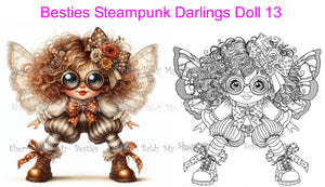 INSTANT DOWNLOAD Digital Digi Stamps & Color Printable~ Big Eye Big Head Dolls Digi "Besties Steampunk Darlings Doll 13 " By Sherri Baldy